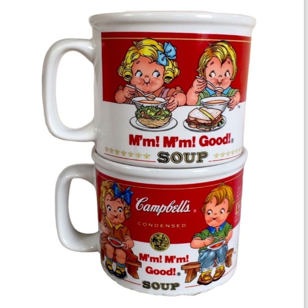 Campbell Mmm Mmm Good VINTAGE 14 Oz. Heavy Duty Soup Mug Set.DW & Microw…